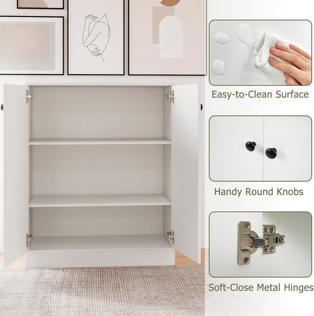 Giantex 2 Door Storage Base Cabinet - Freestanding Floor Cabinet with 3-Tier Shelf, 28” x 13.5” x 33.5”, Non-Slip Foot Pads, Kitchen Cupboard Storage Organizer for Living Room, Entryway, Office