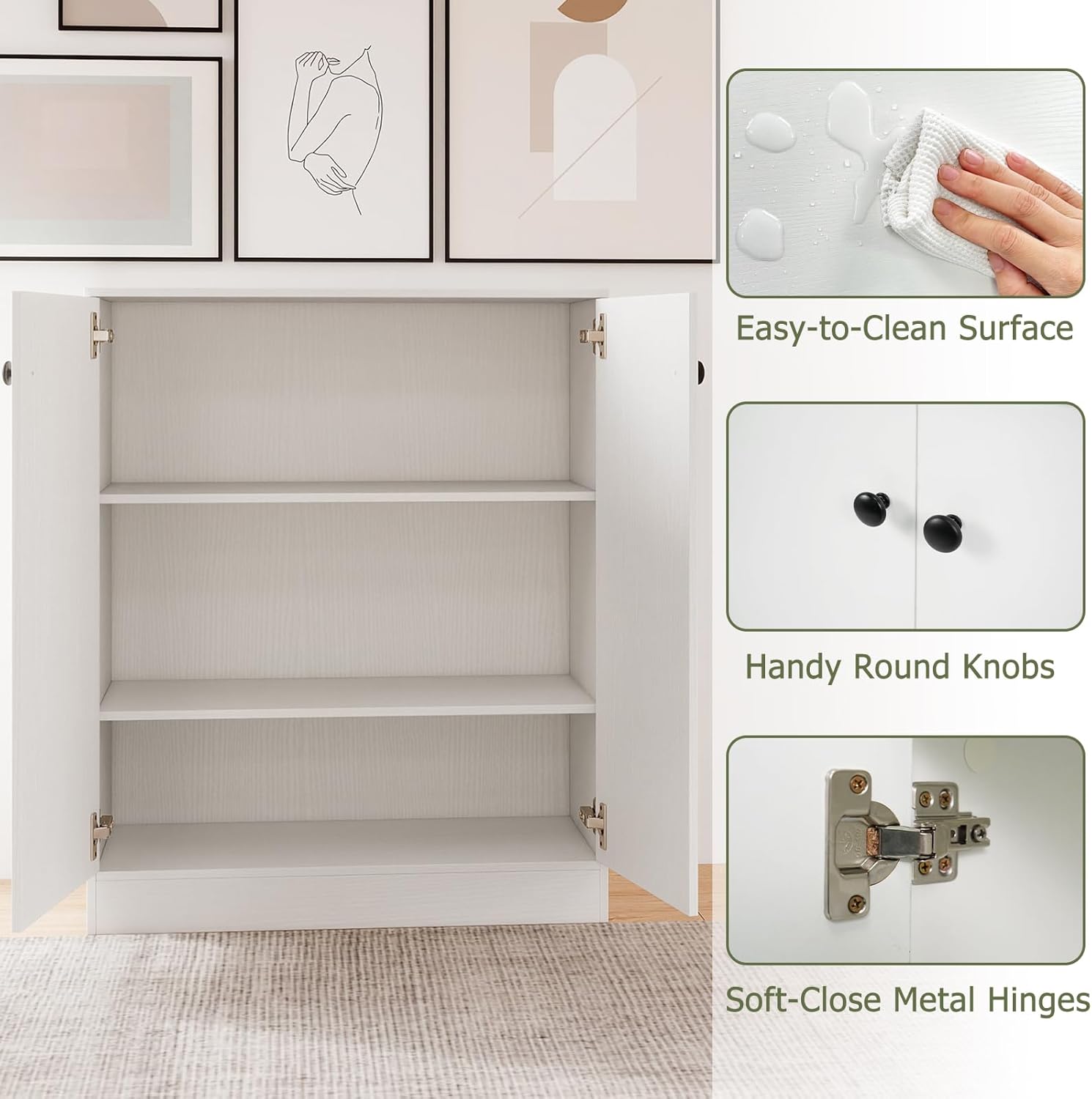 Giantex 2 Door Storage Base Cabinet - Freestanding Floor Cabinet with 3-Tier Shelf, 28” x 13.5” x 33.5”, Non-Slip Foot Pads, Kitchen Cupboard Storage Organizer for Living Room, Entryway, Office