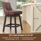 Swivel Bar Stools with Backs, 26" Counter Height Bar Stools Set of 4, Modern Leather Extra Upholstered Counter Barstools with Square Solid Wood Legs for Kitchen Island, Dining Room, Brown