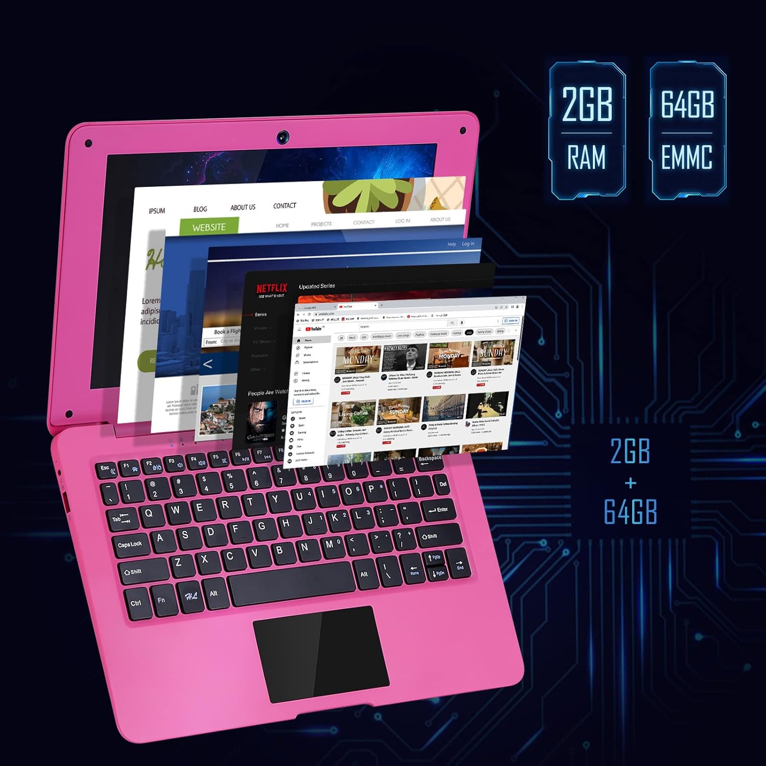 G-Anica Laptop Computer(10.1 inch), Quad Core Powered by Android 12.0, Netbook Computer with WiFi, Webcam and Bluetooth, Mini Laptop with Bag, Mouse, and Mouse Pad for Kids and Adults（Pink）