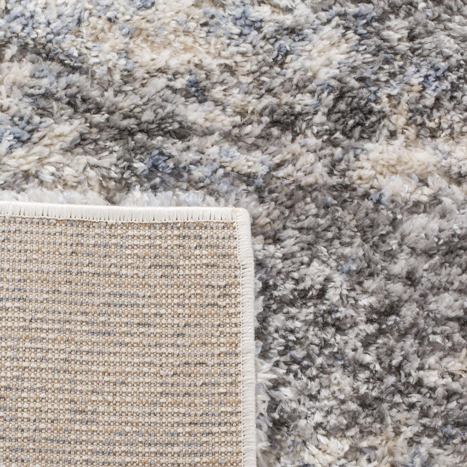 SAFAVIEH Area Rug 8x10 - Berber Shag Collection - Large - Grey Blue & Cream, Non-Shedding & Easy to Clean, Ideal for Living Room, Bedroom, Dining Space (BER219G)