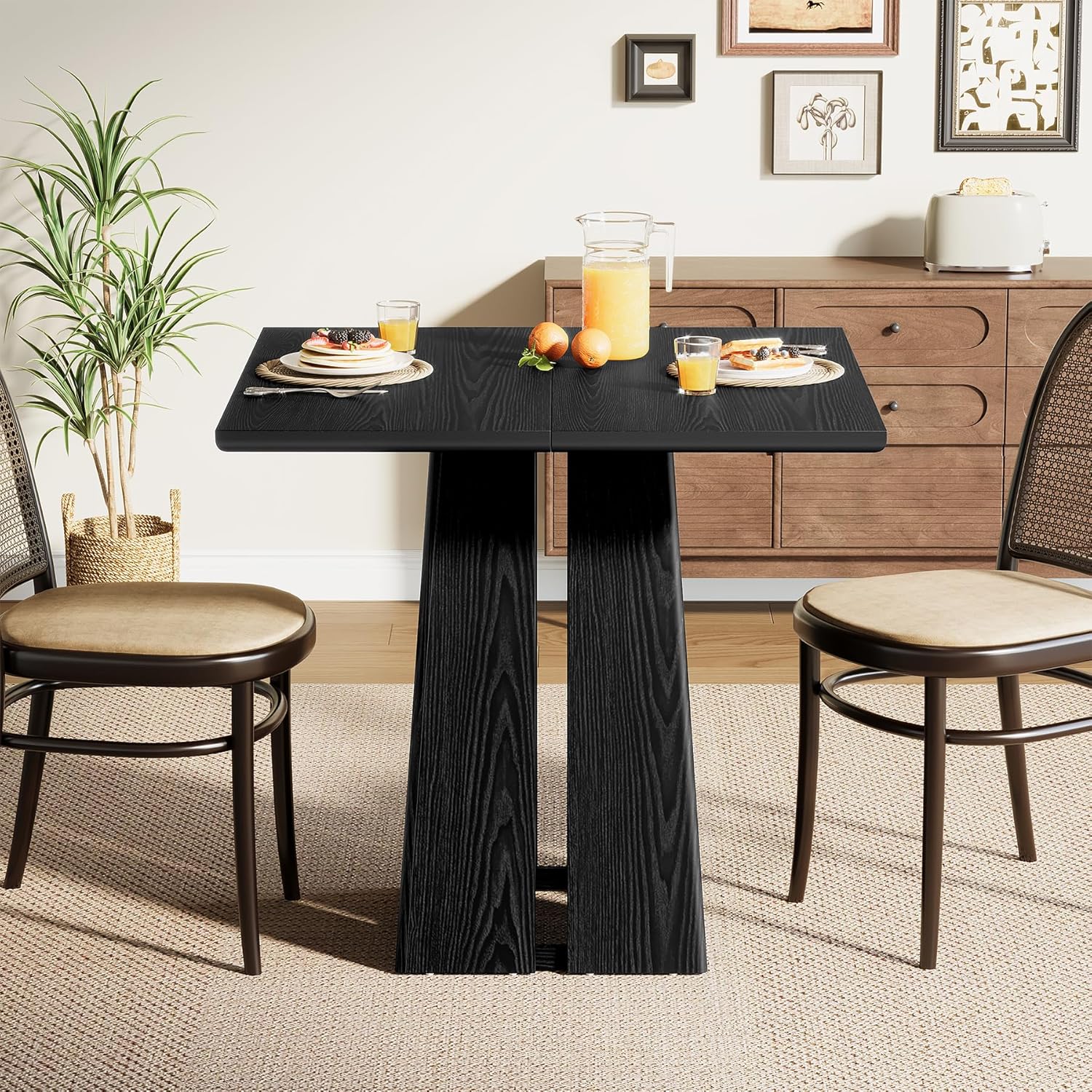 LITTLE TREE Wooden Square Dining Table 4 Sets, 31.5" Farmhouse Kitchen Table with Heavy-Duty Pedestal Base, Dinner Furniture for Dining Room, Living Room, Kitchen (1, Black)