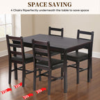 FDW | 5-Piece Solid Wood Dining Table Set for 4 | Brown | Space-Saving Design | Smooth Easy-to-Clean Surface | Pine Kitchen Table with Upholstered Chairs | for Dining Room, Apartment, Restaurant