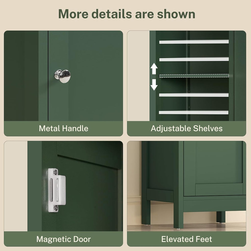 TEENFON 67" Tall Bathroom Cabinet with Adjustable Shelves and Doors, Narrow Bathroom Storage Cabinet for Small Space, Living Room, Entryway, Kitchen, Green
