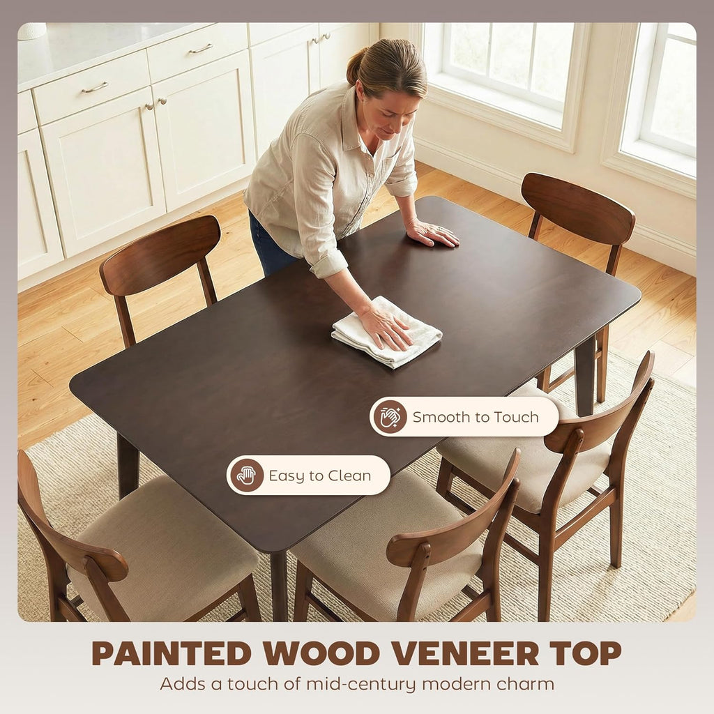 HOMCOM 47" Mid-Century Modern Dining Table for 4, Rectangular Kitchen Table with Wood Grain Finish, Tapered Legs, Wood Frame for Small Spaces, Dining Room, Apartment, Easy to Assemble, Dark Mahogany
