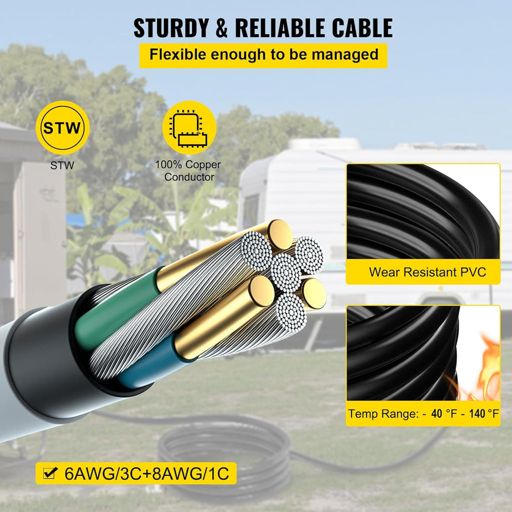 VEVOR 50FT 50 Amp Generator Extension Cord  STW 45446 + 45505 125V 250V Generator Power Cord  N14-50P & SS2-50R & CS6364 Twist Lock Connectors
