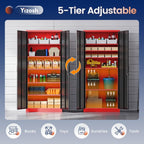 Yizosh Metal Storage Cabinet with Lock Doors and 5 Adjustable Shelves,- 72" Garage Storage Cabinet for Home,Office,Garage,School
