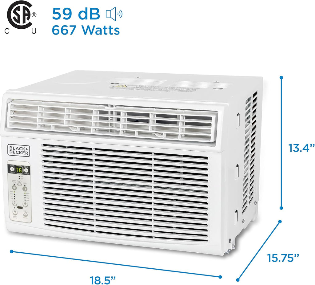 BLACK+DECKER Window Air Conditioner 8000 BTU, AC Window Unit Cools Up to 350 Square Feet, AC Unit with Remote Control, 3 Cooling Speeds and Fan Only Function, BD08WT6, White