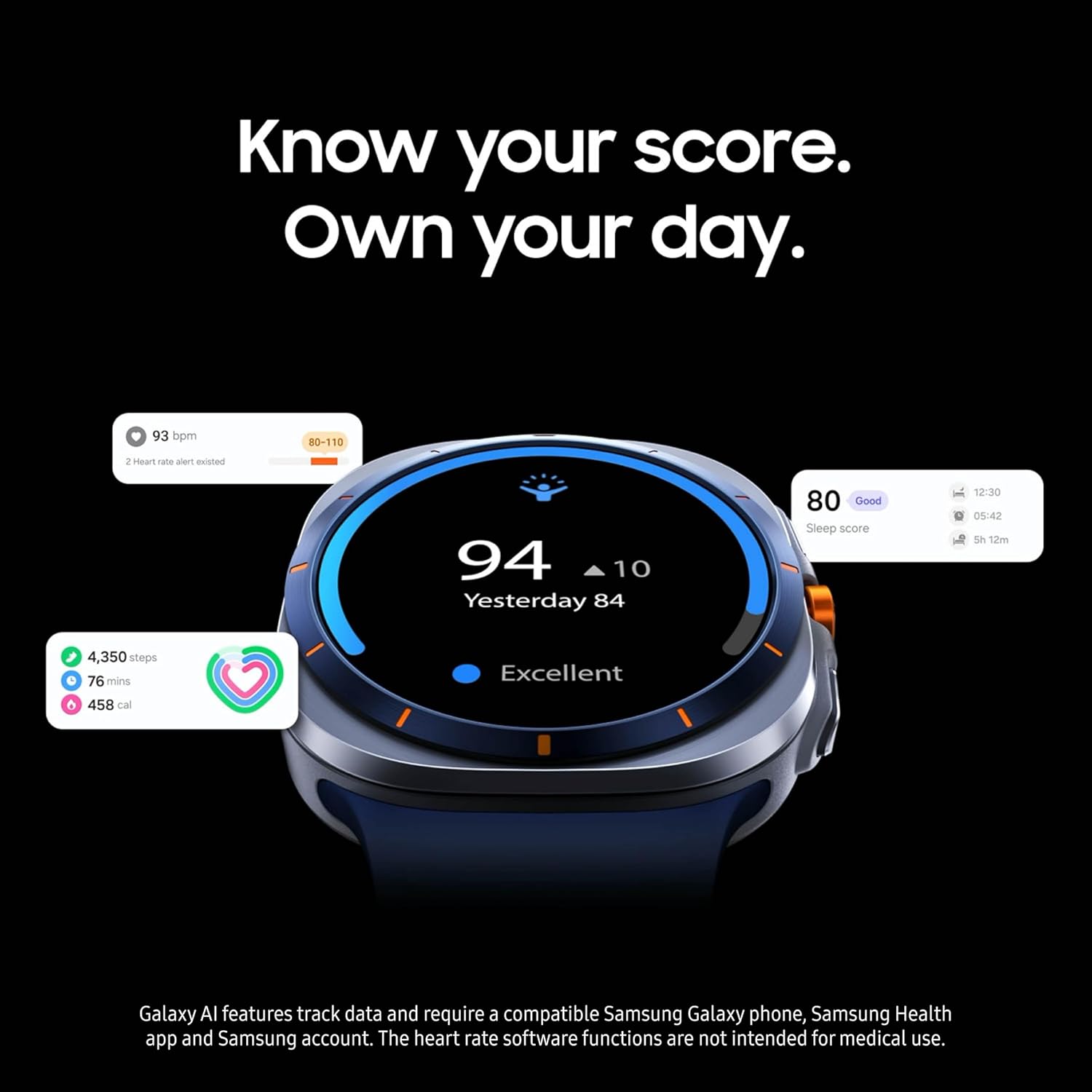 Samsung Galaxy Watch Ultra (2025) 47mm LTE Smartwatch  Titanium Casing  Advanced Sleep Coaching  Running Coach  Energy Score  Heart Rate Tracking  GPS  Titanium Silver US Version  2 Yr Warranty