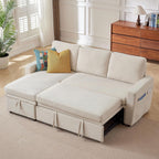 Sleeper Sofa, 79" Sectional Sofa Bed, 2 in 1 Pull Out Couch Bed with Storage Chaise and Side Pockets, L Shaped Sleeper Couch for Living Room, Beige