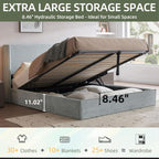 Queen Lift Up Storage Bed, Bed Frame with Storage, Corduroy Upholstered Platform Bed with Wingback Headboard, Hydraulic Support, Wooden Slats, No Box Spring Needed, Easy Assembly, Light Blue