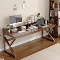 OSCHF Long Desk with Monitor Stand - 71" Double Long Computer Table for 2-Person Workstation, Large Writing Study Work Desk for Home and Office, Walnut