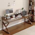 OSCHF Long Desk with Monitor Stand - 71" Double Long Computer Table for 2-Person Workstation, Large Writing Study Work Desk for Home and Office, Walnut
