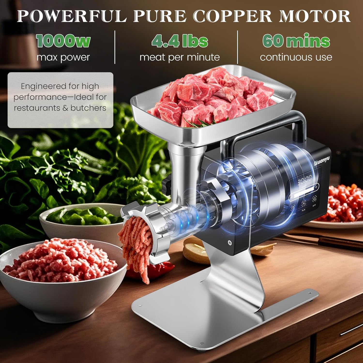 Huanyu Commercial Heavy Duty Meat Grinder - 1.3HP Bone Grinder for Pet Food, Stainless Steel with Touchscreen, Effortless Meat & Bone Processing, #12
