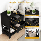 RoyalCraft 30'' Tall Nightstand Set of 2, Modern Painted Bedside Table with 2 Drawers and Open Shelf Below, Wood Side Table for Bedroom, Home Office, Black