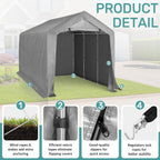 VINGLI Outdoor Portable Storage Shed, Heavy Duty Bike Tent with Roll-up Zipper Door, Waterproof and UV Resistent Carport for Motorcycle, Garden Tools and Firewood (Gray, 8x12x6.8 FT)