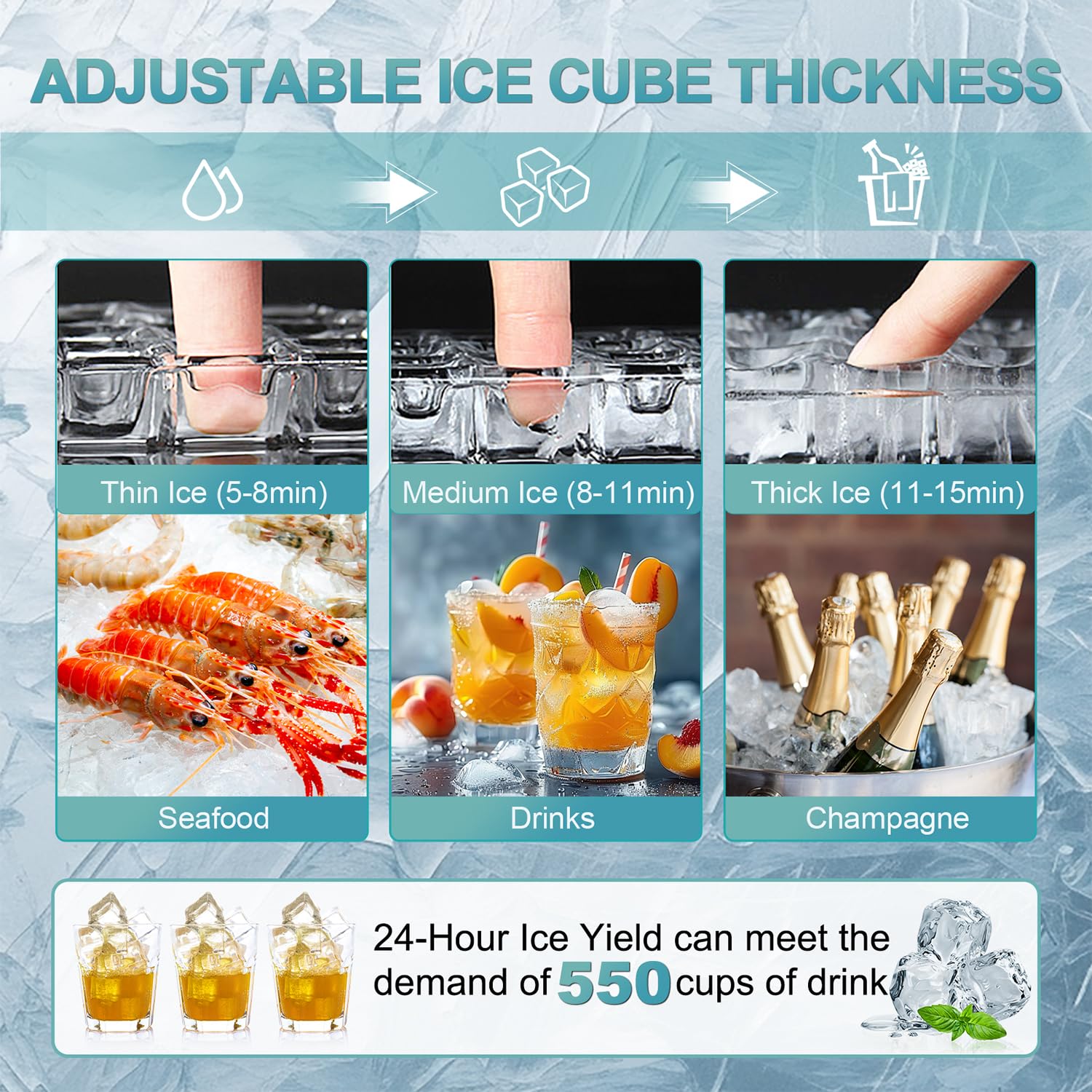 Commercial Ice Maker Machine 250 Lbs/24H, 35 Lbs Ice Bin, Undercounter Ice Maker Stainless Steel, 72 Ice Cubes/8-15 Min, Ice Machine with Water Line and Filter, Set Ice Thickness, 24H Timer, Bar, Café