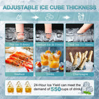 Commercial Ice Maker Machine 250 Lbs/24H, 35 Lbs Ice Bin, Undercounter Ice Maker Stainless Steel, 72 Ice Cubes/8-15 Min, Ice Machine with Water Line and Filter, Set Ice Thickness, 24H Timer, Bar, Café