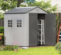 HOMSPARK Outdoor Storage Shed 6x6 Ft  All-Weather Resistant Resin Garden Sheds & Outdoor Storage Clearance with Floor & Windows  Double-Layer Plastic Tool Sheds for Patio  Garden & Lawn (Grey)