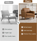 Kingfun Accent Chair Set of 2, Living Room Chairs, Faux Leather Reading Armchair, Mid Century with Solid Wood Foot, Upholstered Modern Decor for Bedroom, Apartment, Brown