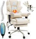 7-Point Massage Office Chair,Heated Manageral Chair,Ergonomic Executive Chair with Footrest,Adjustable Armrest，Computer Chair for Offices, Study Areas, Gaming Spaces,Beige