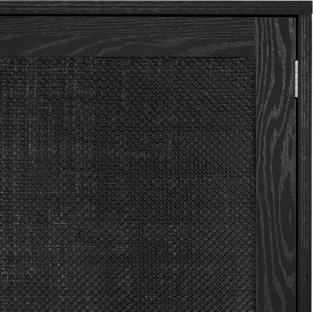 Finnhomy Sideboard Buffet Kitchen Storage Cabinet with Black Painted Rattan Decorated Doors, Dining Room, Hallway, Cupboard Console Table, Liquor/Accent Cabinet, 31.5X 15.8X 34.6 Inches, Black