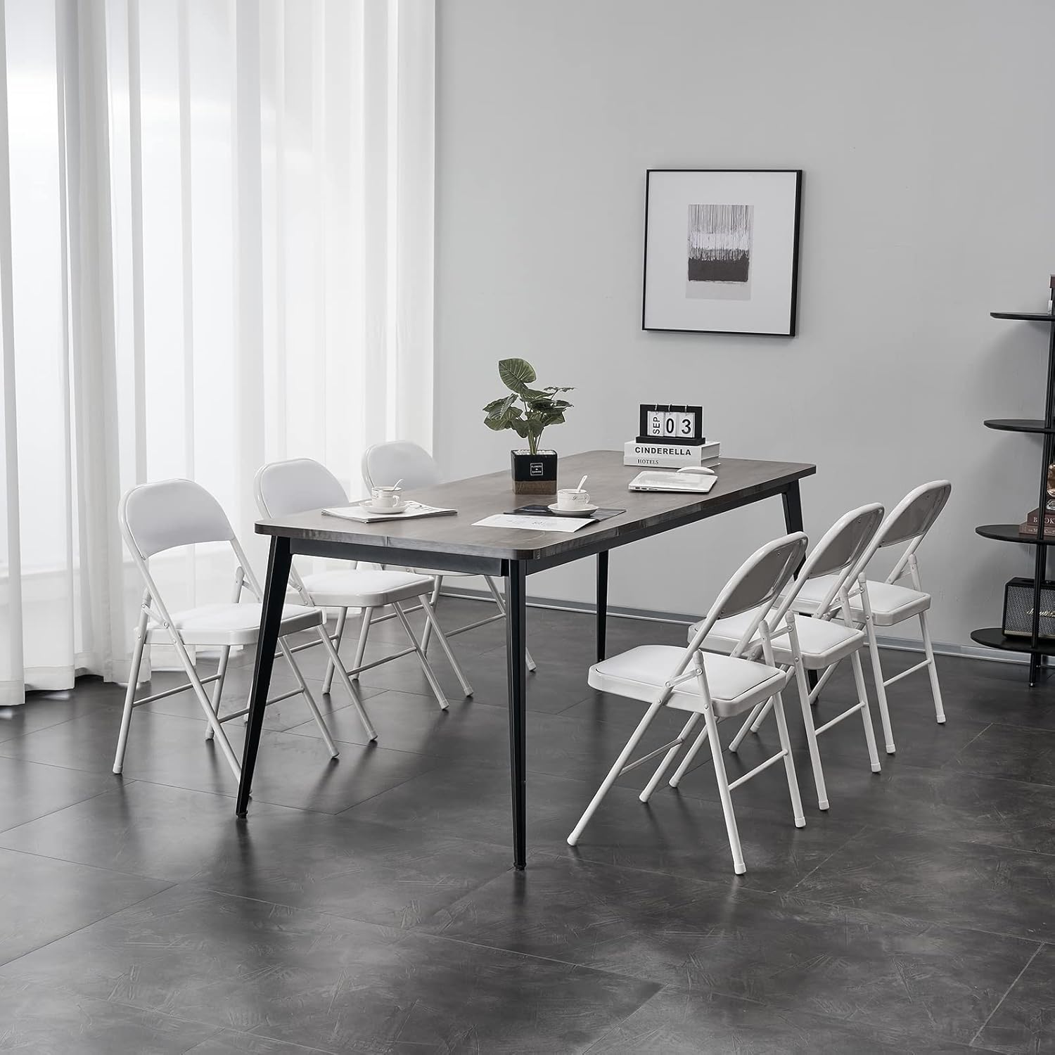 Karl home 6 Pack White Folding Chairs with Padded Seats for Outdoor & Indoor, Portable Stackable Commercial Seat with Steel Frame for Events Office Wedding Party, 330lbs Capacity