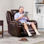 Watson & Whitely Genuine Leather Power Recliner Chairs for Adults, Wall Hugger RV Recliner with Power Headrest & Charging Ports, Electric Recliner Sofa Chair for Living Room, Dark Brown