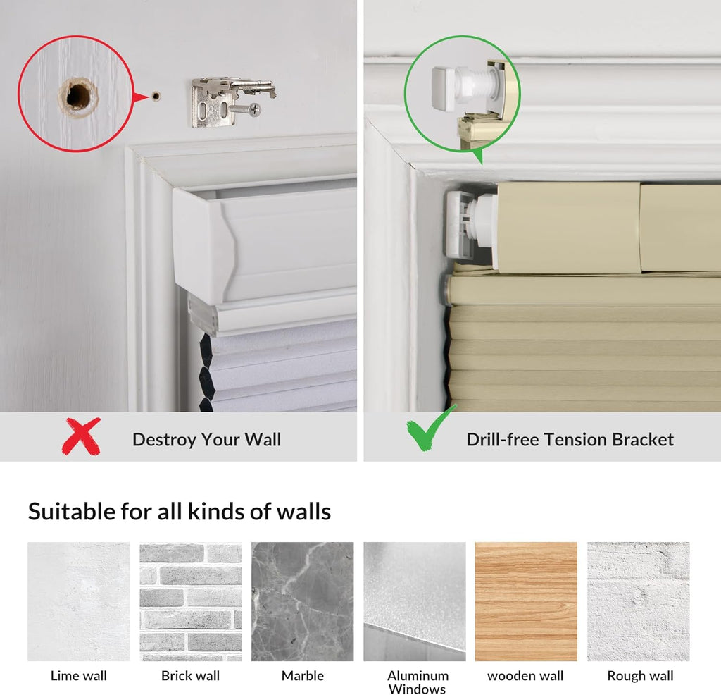 BERISSA Top Down Bottom Up Cordless Cellular Shades No Tools No Drill Blinds for Windows Shades for Indoor Windows Easy to Install,52" W x 52" H ?100% Blackout Beige...