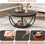 Tribesigns Round Coffee Table, 31.7" Wooden 2-Tier Circle Coffee Table with Storage Shelves, Modern Accent Cocktail Table Center Table for Living Room, Grey