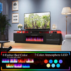 AMERLIFE Fireplace TV Stand with 40" Fireplace, 80" Modern Fireplace Entertainment Center LED Lights, 2 Tier TV Console Cabinet for TVs Up to 90", Obsidian Black