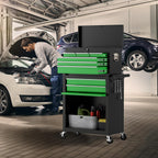 8-Drawer Rolling Tool Chest with Wheels, 2-in-1 Detachable Tool Box with Drawers and Large Cabinet, Rolling Tool Chest Storage Cabinet with Lockable for Warehouse, Garage, Workshop (BlackGreen)