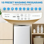 OLIXIS Portable Washing Machine, 7.7 lbs Full-Automatic Compact Laundry Washer, Stainless Steel Drum, 10 Wash Cycles, Auto-Balance Detection, LED Display, Mini Washer for Home, Apartment, Dorm, White