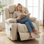 PELUMY Power Lift Recliner Chair for Elderly, Heavy Duty 350 lbs, Massage & Heat, Dual USB Ports & Cup Holders, Electric Recliner, Chenille Fabric (Beige)