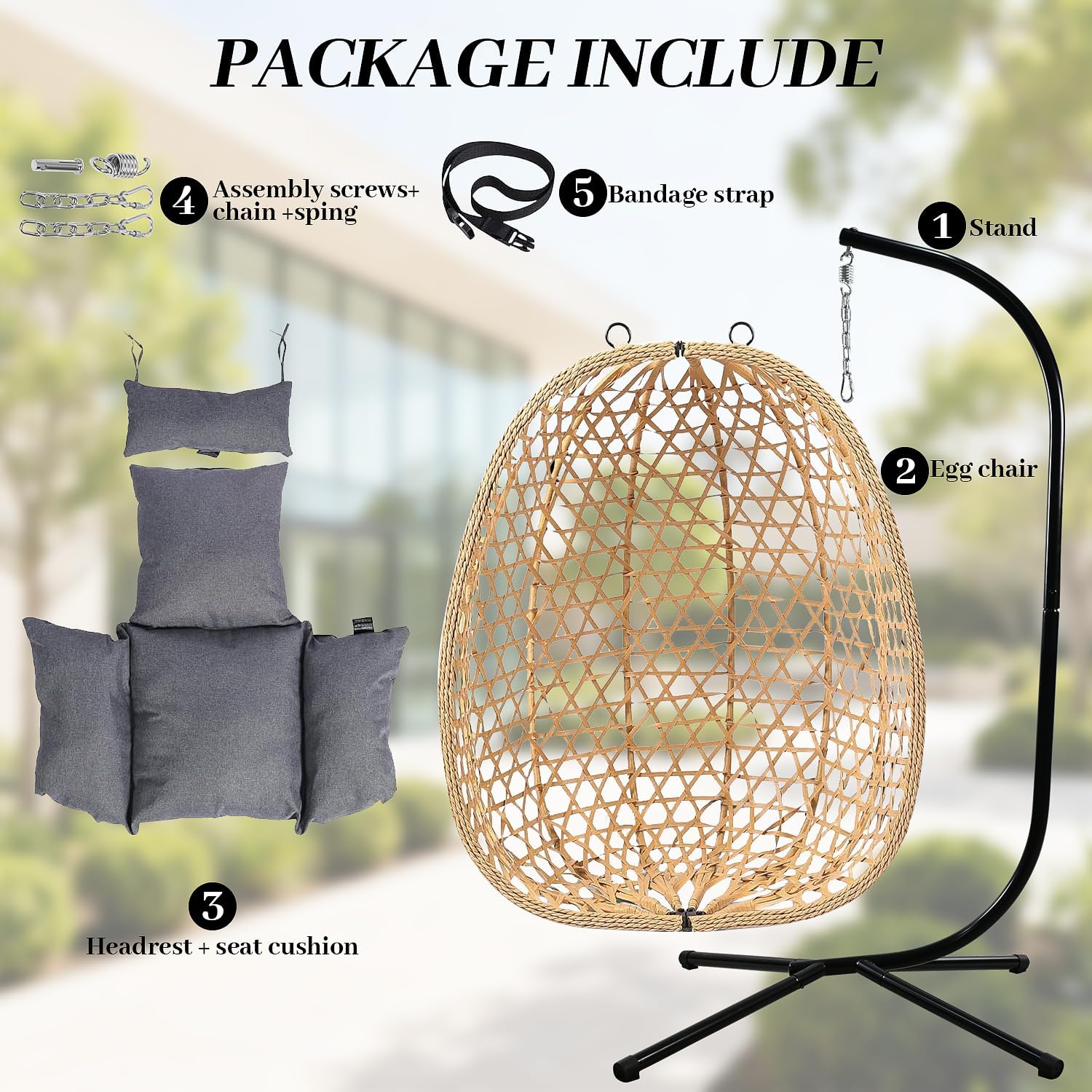 EortheX Hanging Egg Chair with Cushions – Comfortable Rattan Swing Chair with Stand for Patio, Garden, or Balcony – Stylish and Relaxing Outdoor Lounge Chair, 350LBS Capacity Indoor Outdoor