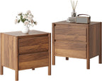 CHUWELL Mid Century Nightstand Set of 2 - Bedside Table with 2 Drawers and 4 Sturdy Solid Wood, End Table for for Bedroom (Walnut)
