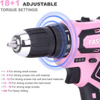 FASTPRO 177-Piece 20V Pink Cordless Lithium-ion Drill Driver and Home Tool Set, Lady's Home Repairing Tool Kit with Drill in Storage Case