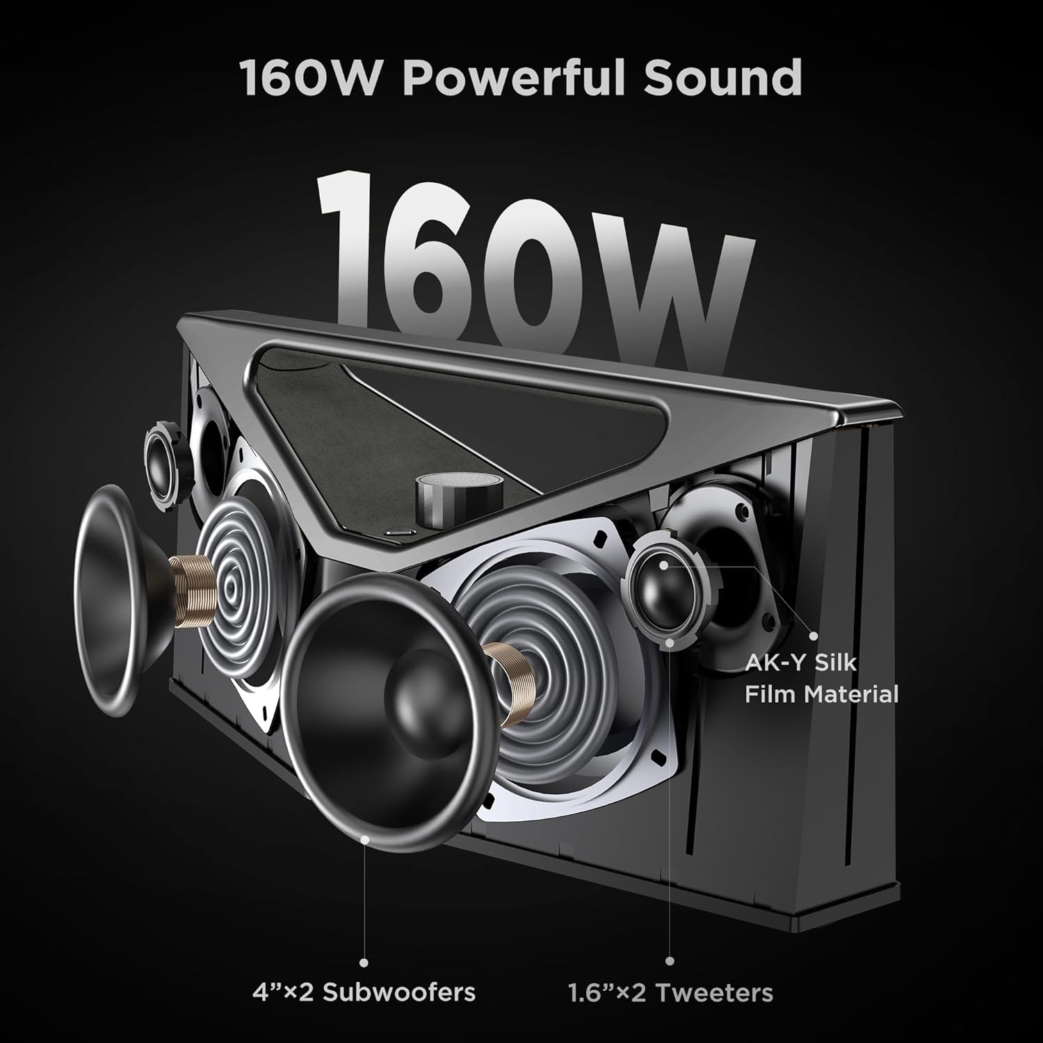 BUGANI Hi-Res Audio Bluetooth Speaker Loud 160W  Large Portable Bluetooth Speaker with Deep Bass Subwoofer  TWS Wireless Stereo  Waterproof Outdoor Party Speaker  12H Playtime Gray