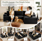 96" Sectional Couches for Living Room Cloud Couch Sofa with L-Shape Upholstered Boneless Couchs Modern Modular Sectional Couch with Chaise (Black, 96" W+Right Facing Chaise+2Seaters)
