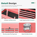 Greenvelly Tool Chest, 8-Drawer Rolling Tool Chest with Wheels, Detachable Top Tool Box, Assembled Tool Chest with Liner & Hooks, Rolling Tool Box for Garage, Workshop, Warehouse, Pink