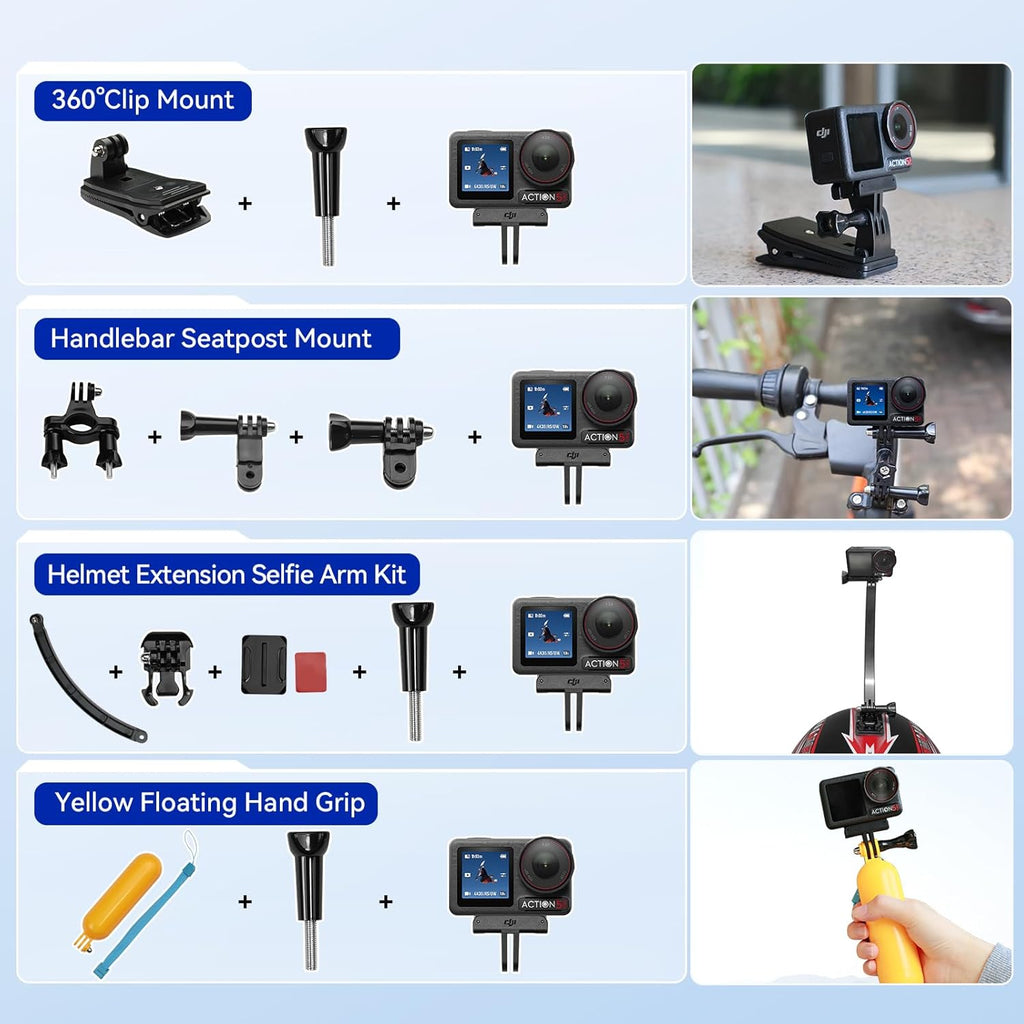 DJI Osmo Action 5 Pro Standard Combo with 58 Piece Accessory Kit+ 64GB Card - Waterproof Action Camera with 1/1.3" Sensor  4K/120fps Video  Action Camera 4K Ideal for Sports (Total 1 Battery)