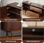 Mid Century Modern TV Stand for 75 inch TV, 66.9" Walnut TV Console with 2 Storage Cabinet & 2 Drawers, Entertainment Center, Media Console for Living Room/Bedroom