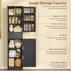 TEENFON Tall Storage Cabinet with 3 Door Shelves & 1 Drawer, Narrow Kitchen Pantry Cabinet for Living Room, Bathroom, Entryway, Black