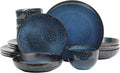 Gibson Elite Matisse 16-Piece Dinnerware Set – Double Bowl Reactive Glaze Cereamic Stoneware in Blue – Plates and Bowls Sets for 4, Microwave & Dishwasher Safe, Rustic Modern Design
