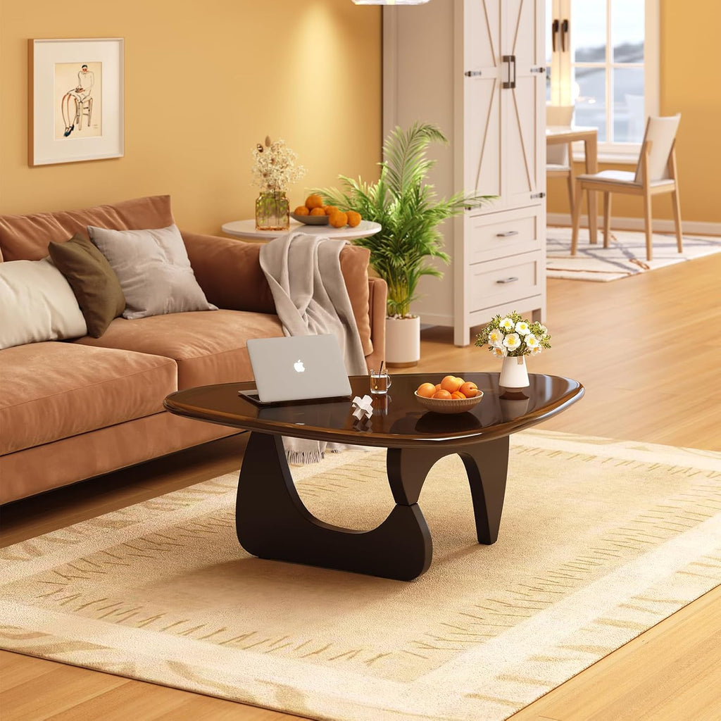 Coffee Table for Living Room Mid Century Modern Center Small Table with Glass Top and Wood, Black Brown(32 Inch)
