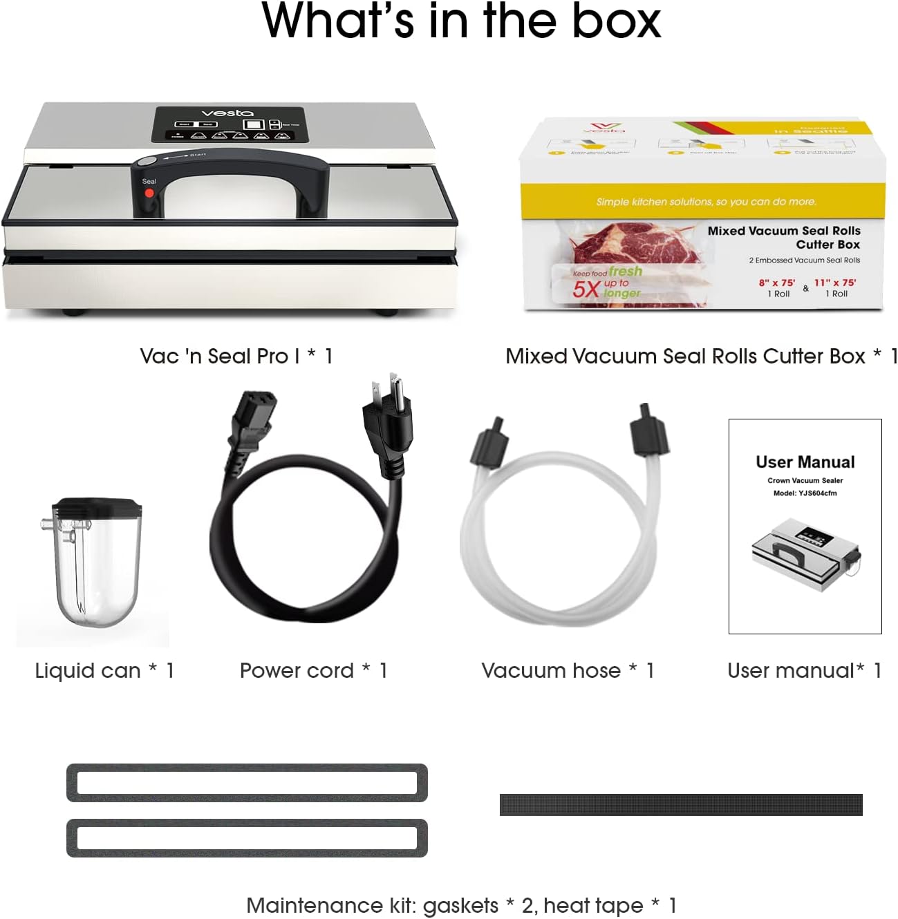 Vesta Precision Food Saver Vacuum Sealer Machine, 95kPa Commercial Grade Vacuum Sealer for Food, 12" Wide Sealing Bar & Smart Seal Design, Ideal for Sous Vide, includes Patented Cutter Box with Bags