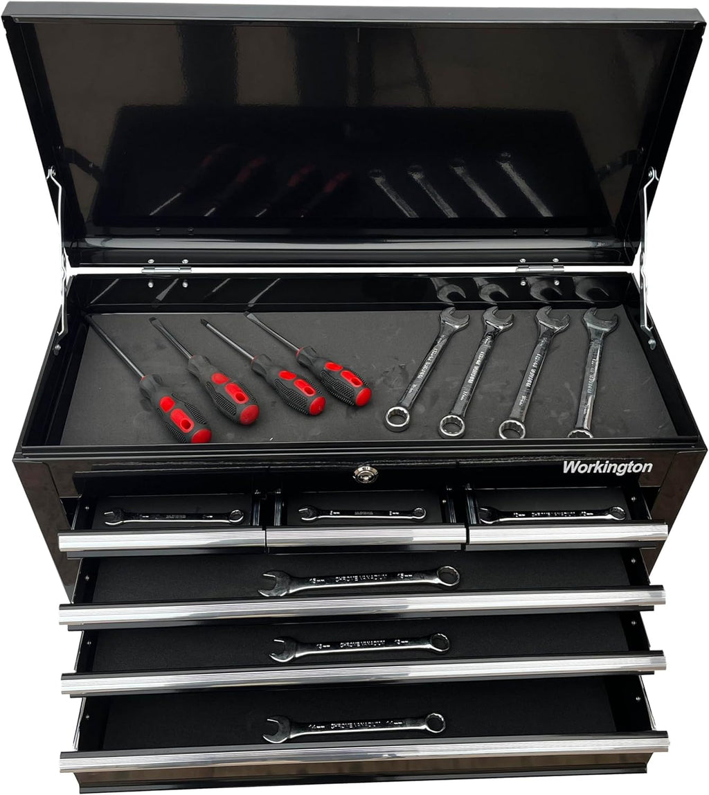 Workington Portable Metal Tool Chest with 6 Drawers, 24" 6-Drawer Tool Chest Cabinet with Ball Bearing Drawer Slides, Steel Tool Storage Box Organizer 4005 Black