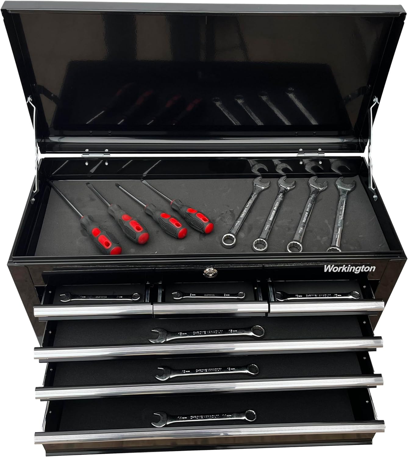 Workington Portable Metal Tool Chest with 6 Drawers, 24" 6-Drawer Tool Chest Cabinet with Ball Bearing Drawer Slides, Steel Tool Storage Box Organizer 4005 Black