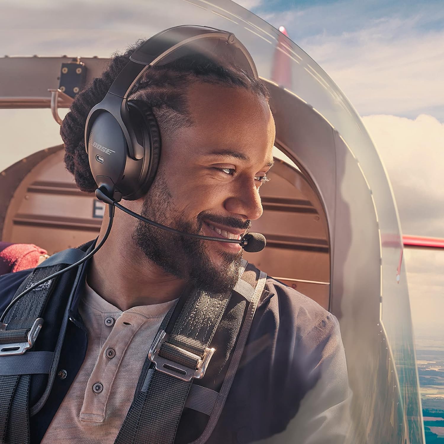 Bose A30 Bluetooth Aviation Headset - Lightweight Comfortable Design  Adjustable ANR and Noise Cancelling Microphone  Dual Plug – Black
