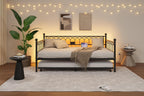 IDEALHOUSE Twin Size Daybed with Trundle, Sofa Bed Frame with Charging Station and LED Lights, Heavy Duty Metal Bed Frame, for Small Spaces, Living Room, Bedroom, Apartment, Black